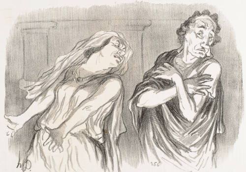 Andromaque. “J’ai vu trancher les jours de ma famille entière” “Et mon époux sanglant traîné sur la poussière!” (Andromache. Our family’s destiny was pitiless death my husband was tortured to the end of his breath.), plate 6 from Physionomies Tragiques