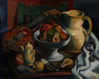 Still Life with Mandolin, Fruit, and a Ceramic Jug